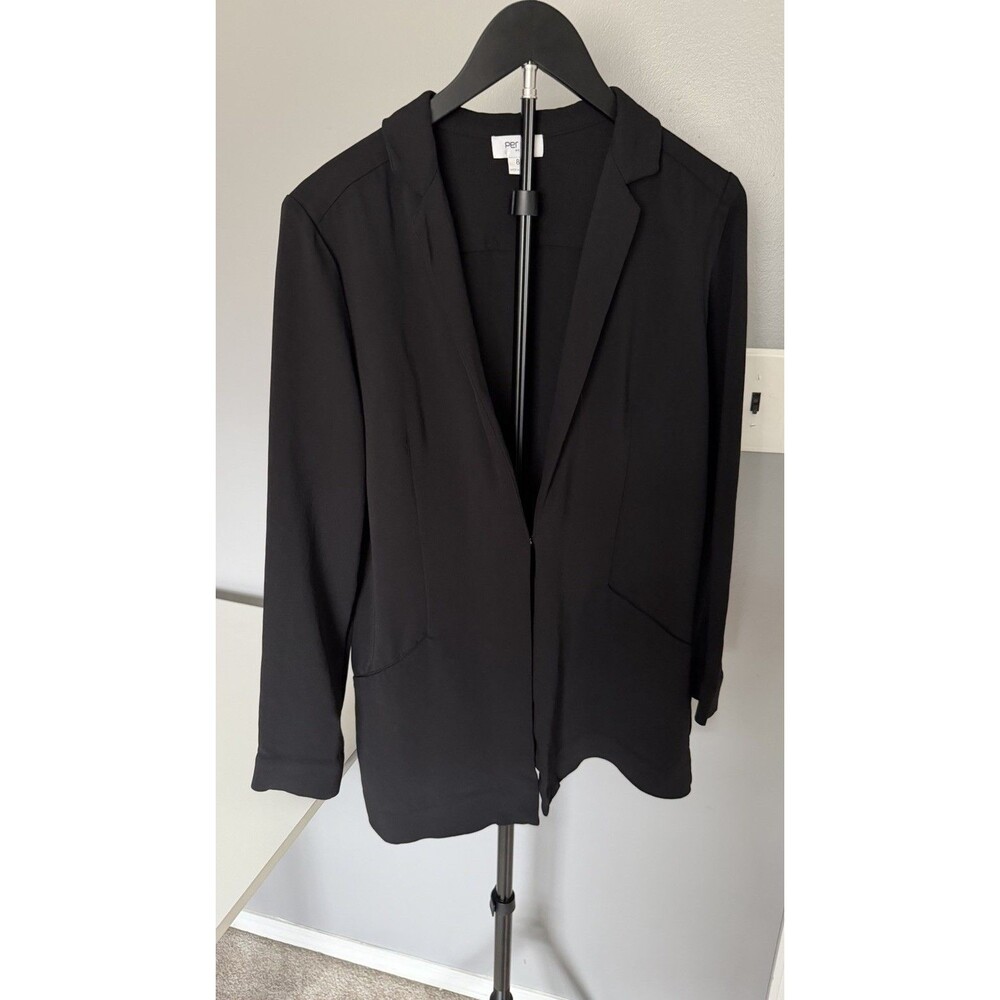 Per Se Black Blazer Style Jacket Hook Eye Close Lightweight Ladies Sz 8
